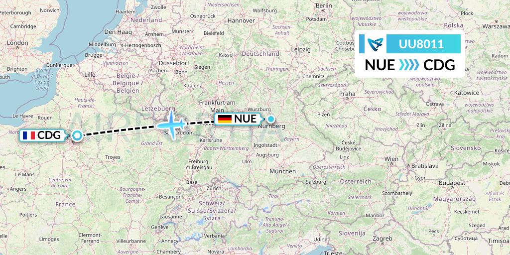 UU8011 Air Austral Flight Map: Nurnberg to Paris