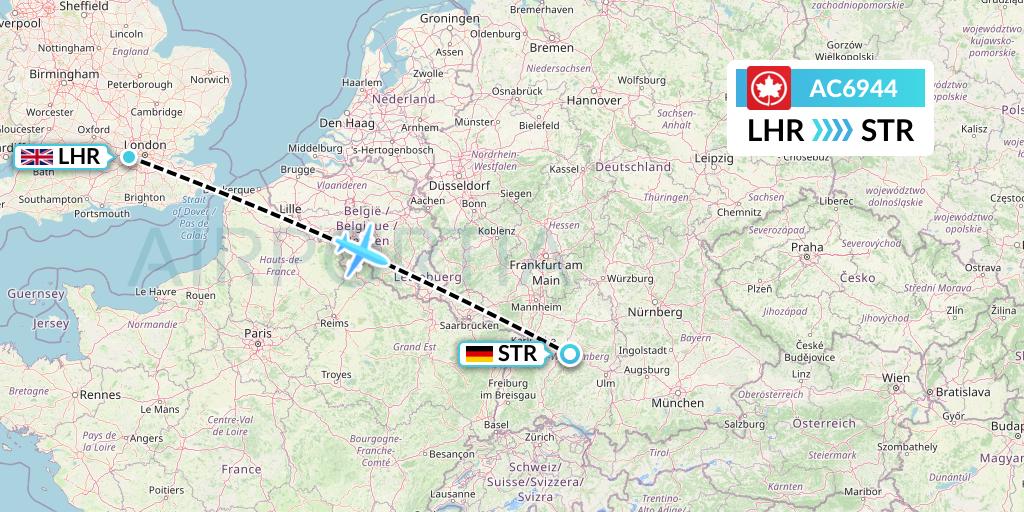 AC6944 Air Canada Flight Map: London to Stuttgart
