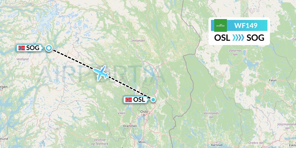 WF149 Wideroe Flight Map: Oslo to Sogndal