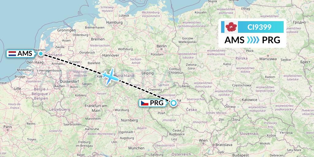 CI9399 China Airlines Flight Map: Amsterdam to Prague