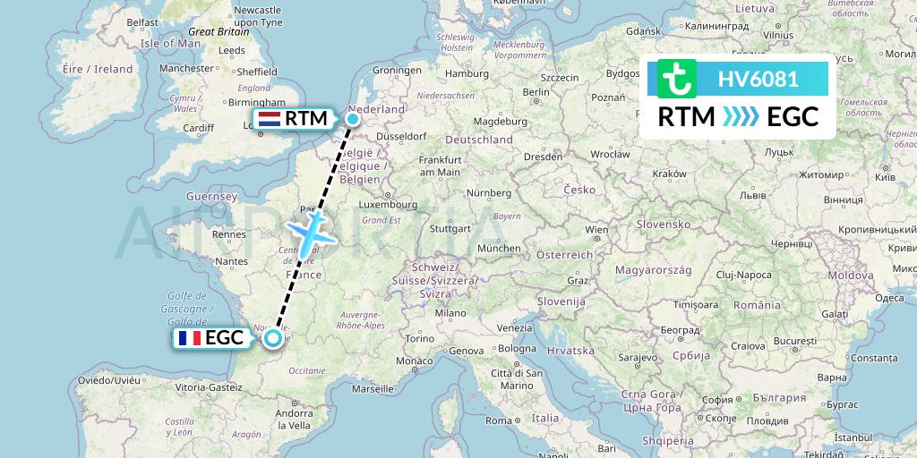 HV6081 Transavia Flight Map: Rotterdam to Bergerac
