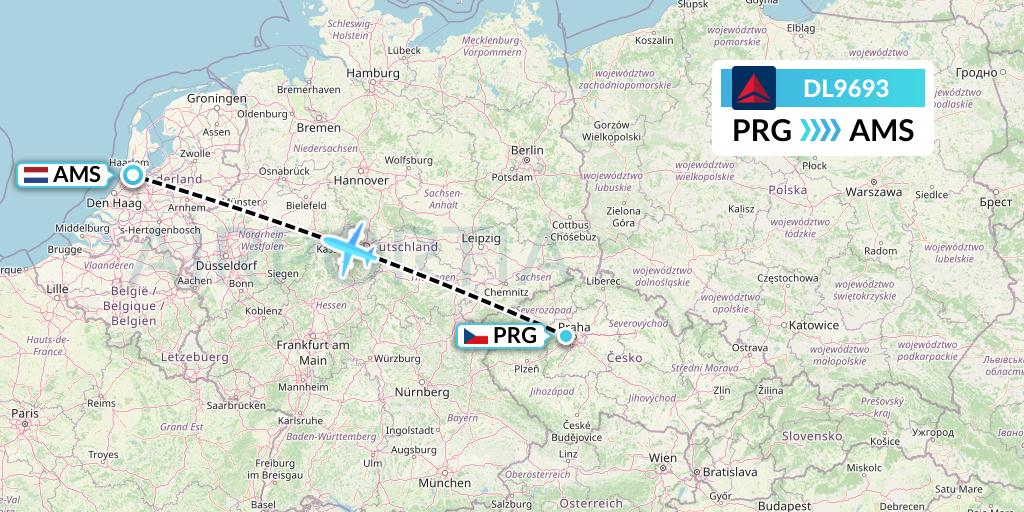 DL9693 Delta Air Lines Flight Map: Prague to Amsterdam