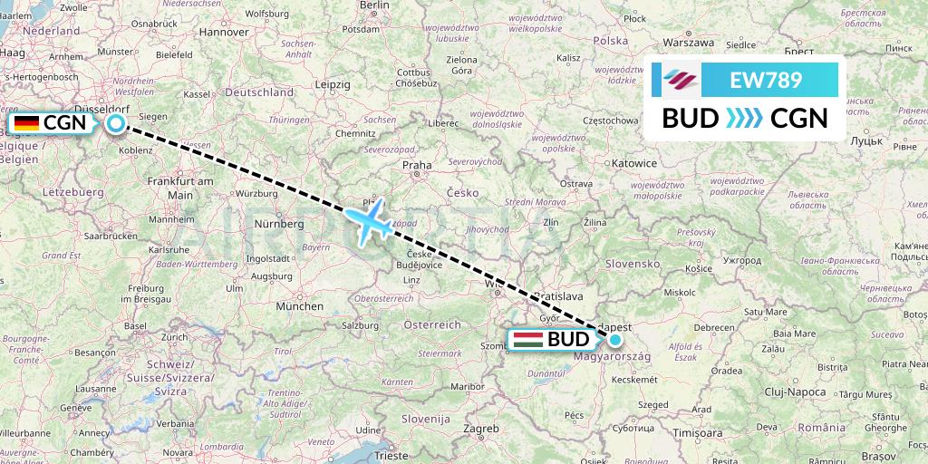 EW789 Eurowings Flight Map: Budapest to Cologne