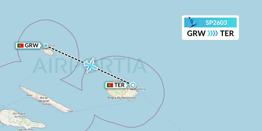 SP2603 SATA Air Acores Flight Map: Graciosa to Lajes