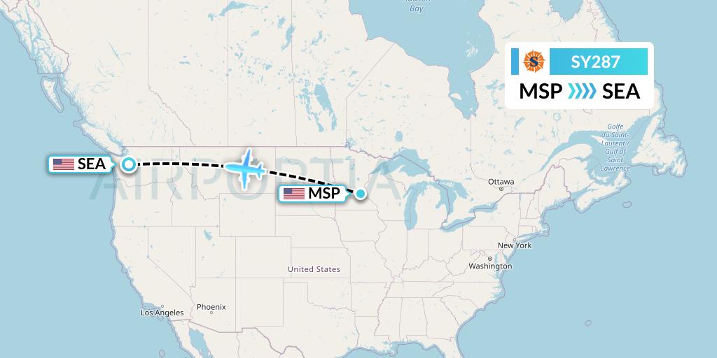 SY287 Sun Country Airlines Flight Map: Minneapolis to Seattle
