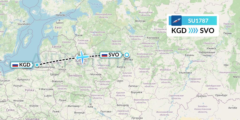 SU1787 Aeroflot Flight Map: Kaliningrad to Moscow