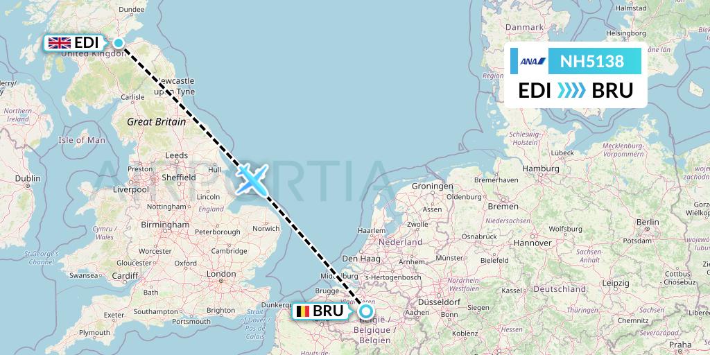 NH5138 All Nippon Airways Flight Map: Edinburgh to Brussels