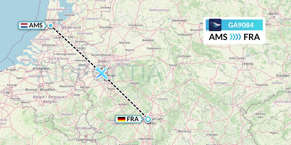 GA9084 Garuda Indonesia Flight Map: Amsterdam to Frankfurt