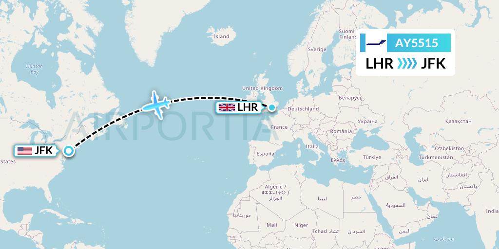 AY5515 Finnair Flight Map: London to New York
