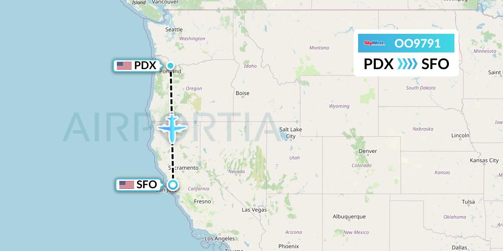 OO9791 SkyWest Airlines Flight Map: Portland to San Francisco