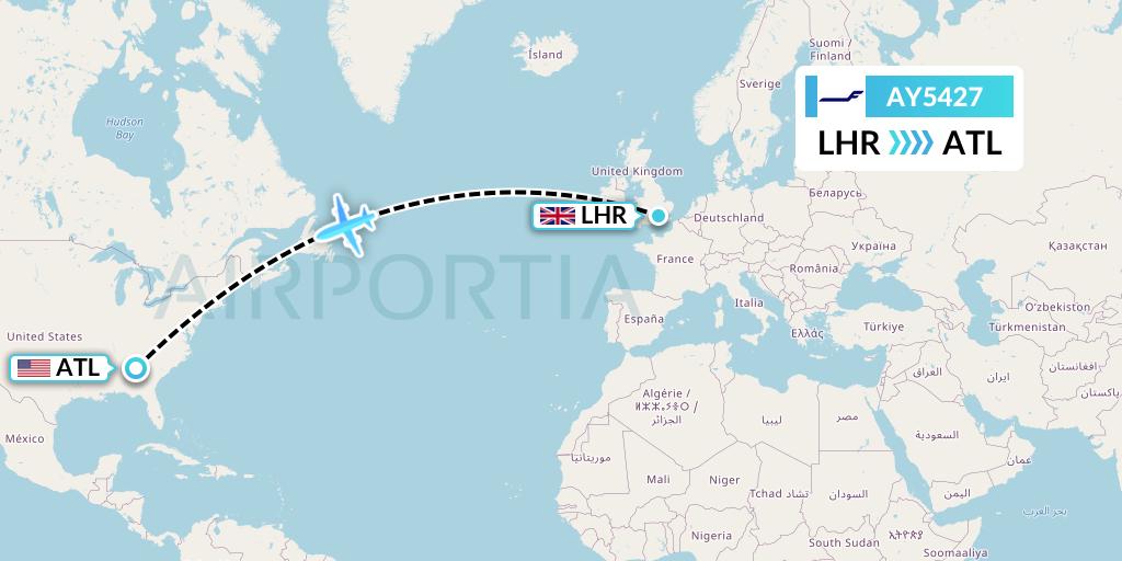 AY5427 Finnair Flight Map: London to Atlanta