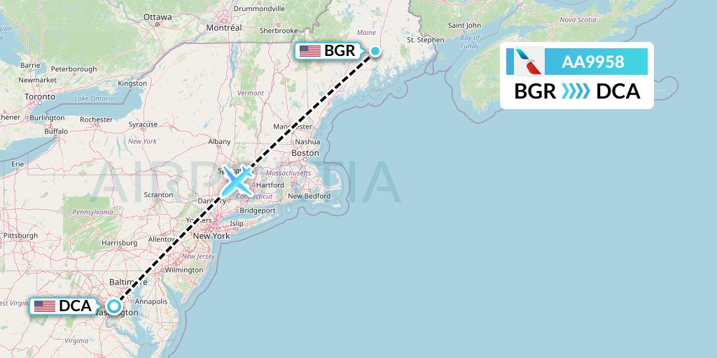 AA9958 American Airlines Flight Map: Bangor to Washington
