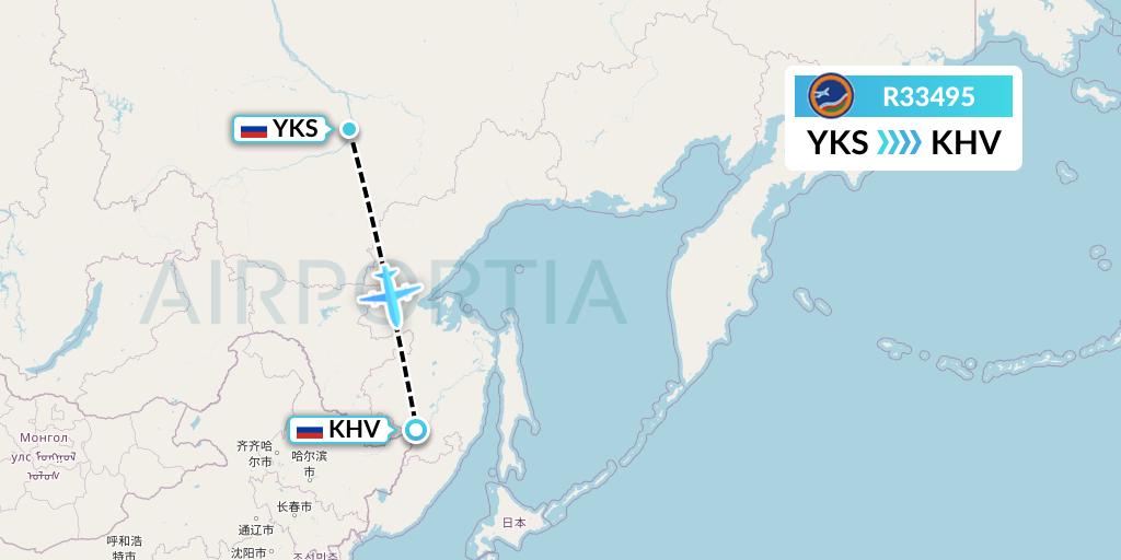 R33495 Yakutia Airlines Flight Map: Yakutsk to Khabarovsk