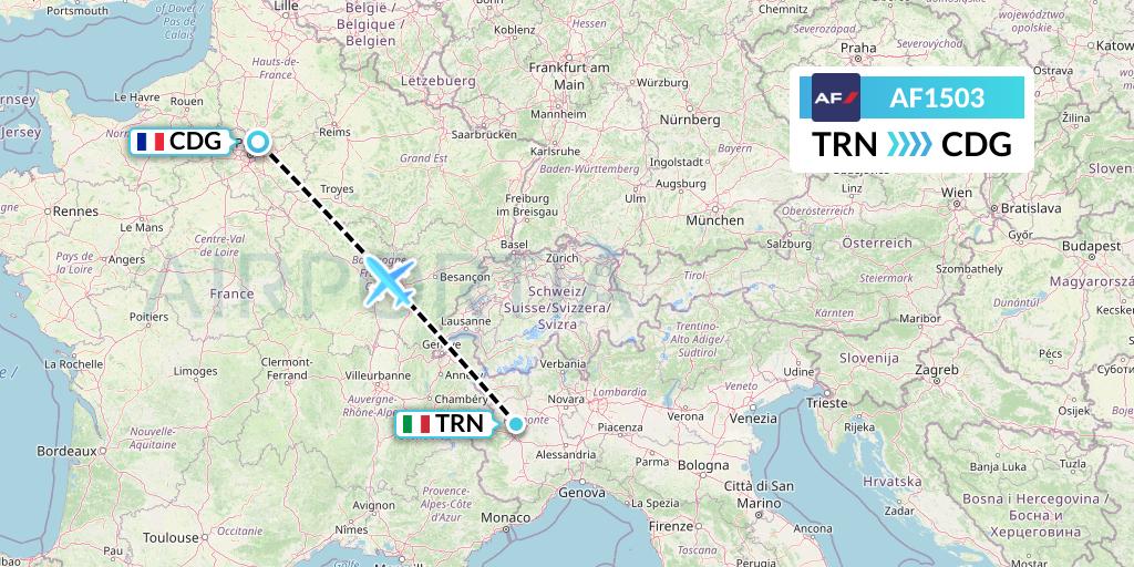 AF1503 Air France Flight Map: Turin to Paris