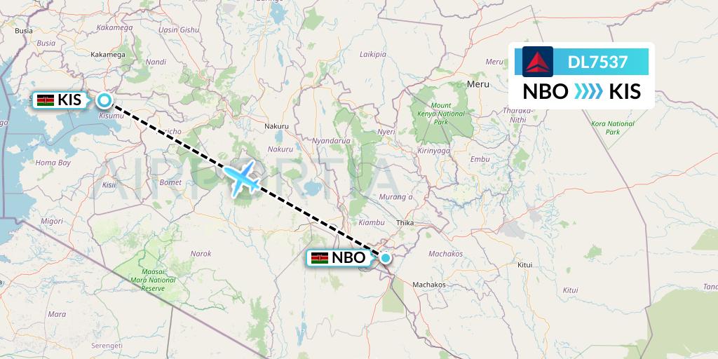 DL7537 Delta Air Lines Flight Map: Nairobi to Kisumu