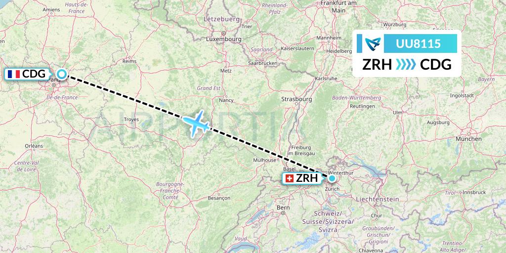 UU8115 Air Austral Flight Map: Zurich to Paris