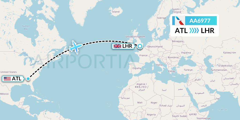 AA6977 American Airlines Flight Map: Atlanta to London