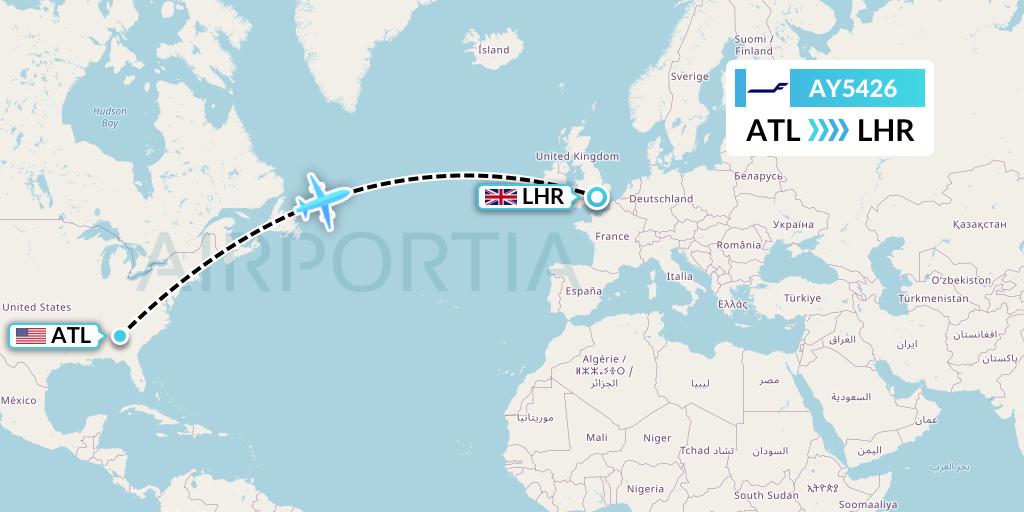 AY5426 Finnair Flight Map: Atlanta to London