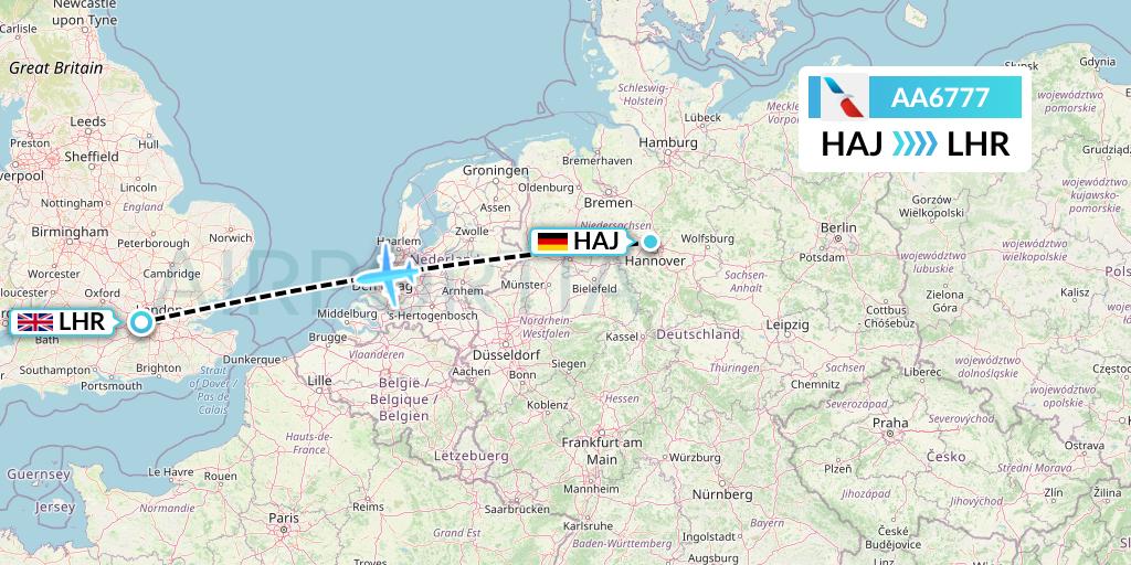 AA6777 American Airlines Flight Map: Hannover to London