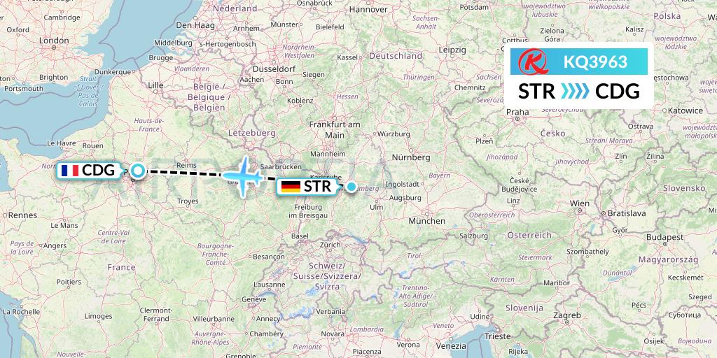 KQ3963 Kenya Airways Flight Map: Stuttgart to Paris