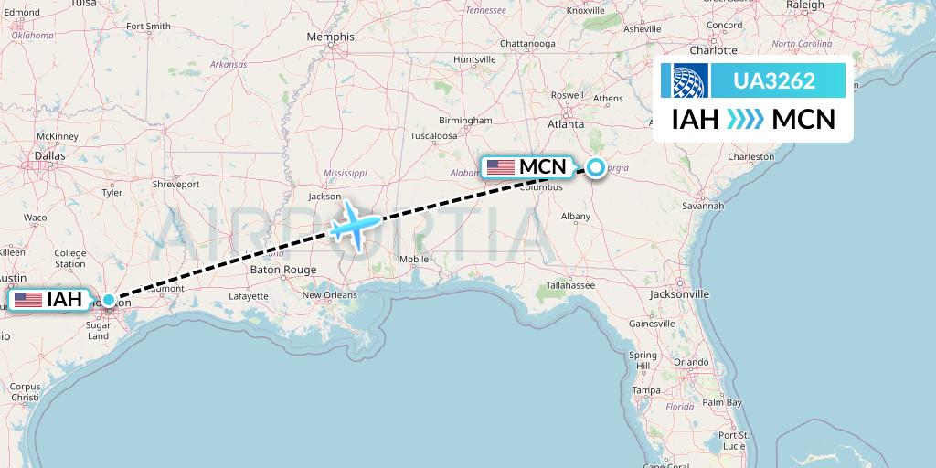 UA3262 United Airlines Flight Map: Houston to Macon