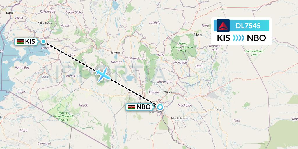 DL7545 Delta Air Lines Flight Map: Kisumu to Nairobi