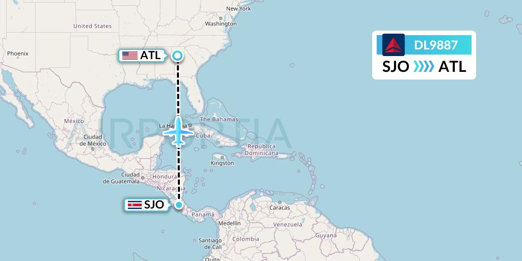 DL9887 Delta Air Lines Flight Map: San Jose to Atlanta