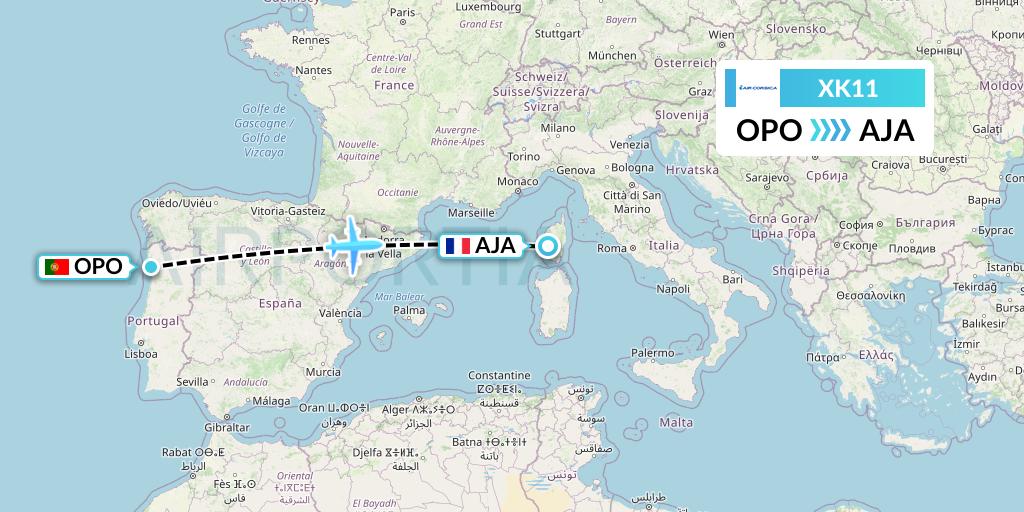 XK11 Air Corsica Flight Map: Porto to Ajaccio