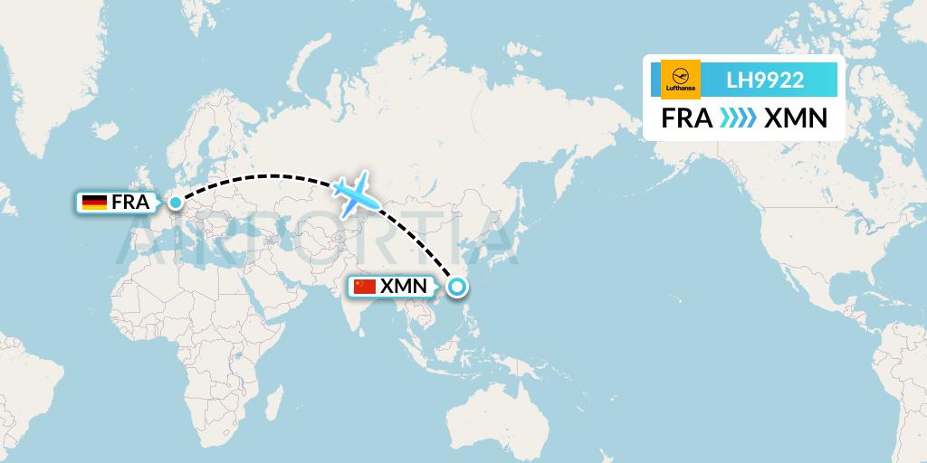 LH9922 Lufthansa Flight Map: Frankfurt to Xiamen