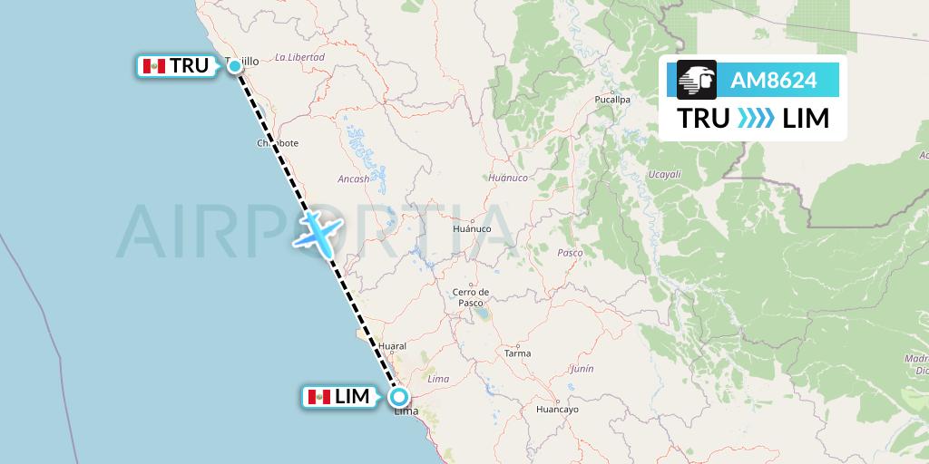 AM8624 Aeromexico Flight Map: Trujillo to Lima