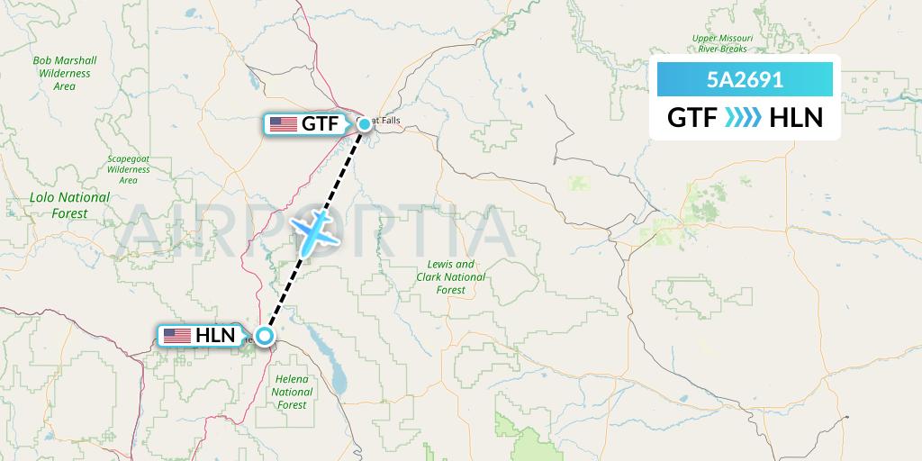5A2691 Alpine Air Express Flight Map: Great Falls to Helena
