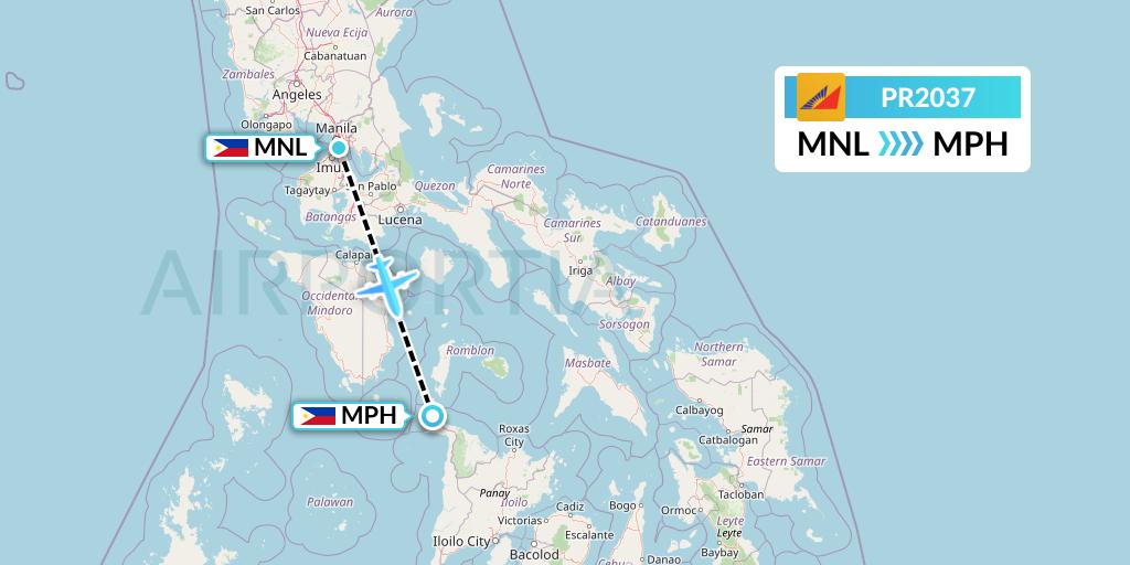 PR2037 Philippine Airlines Flight Map: Manila to Caticlan