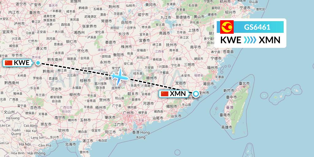 GS6461 Tianjin Airlines Flight Map: Guiyang to Xiamen