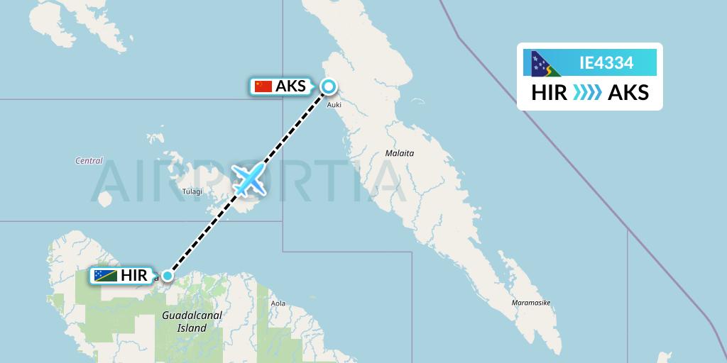 IE4334 Solomon Airlines Flight Map: Honiara to Auki