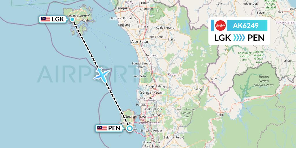 AK6249 AirAsia Flight Map: Langkawi to Penang