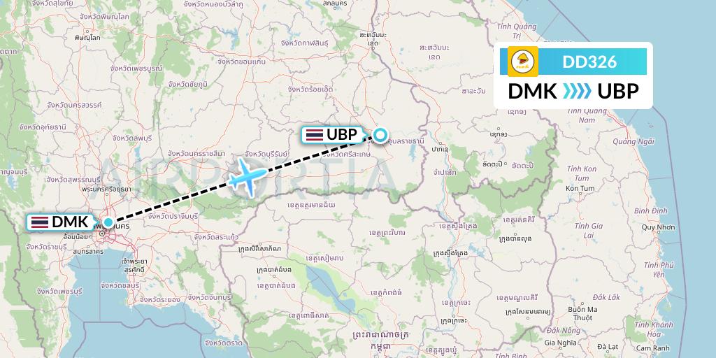 DD326 Nok Air Flight Map: Bangkok to Ubon Ratchathani