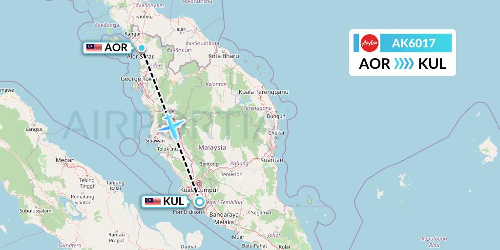 AK6017 AirAsia Flight Map: Alor Setar to Kuala Lumpur