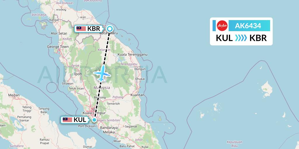 AK6434 AirAsia Flight Map: Kuala Lumpur to Kota Bharu