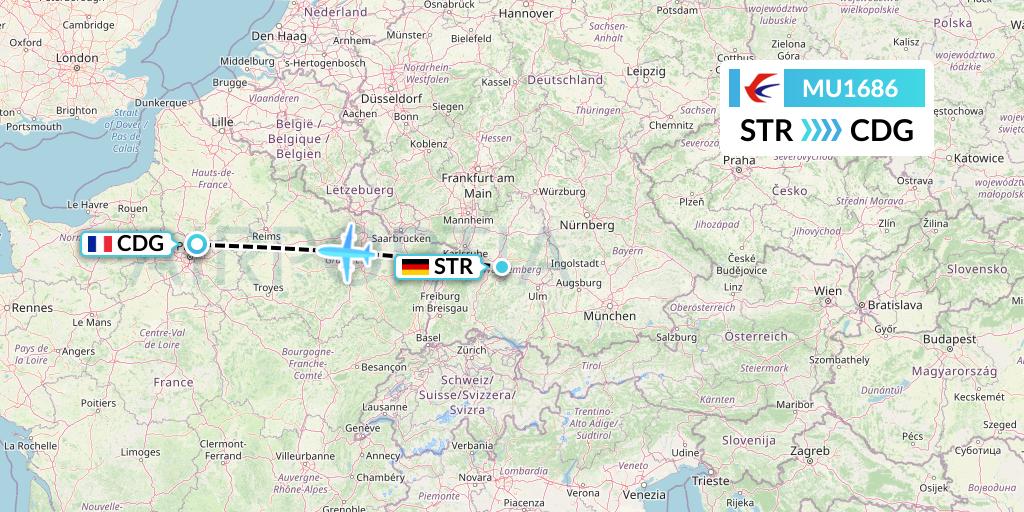 MU1686 China Eastern Airlines Flight Map: Stuttgart to Paris