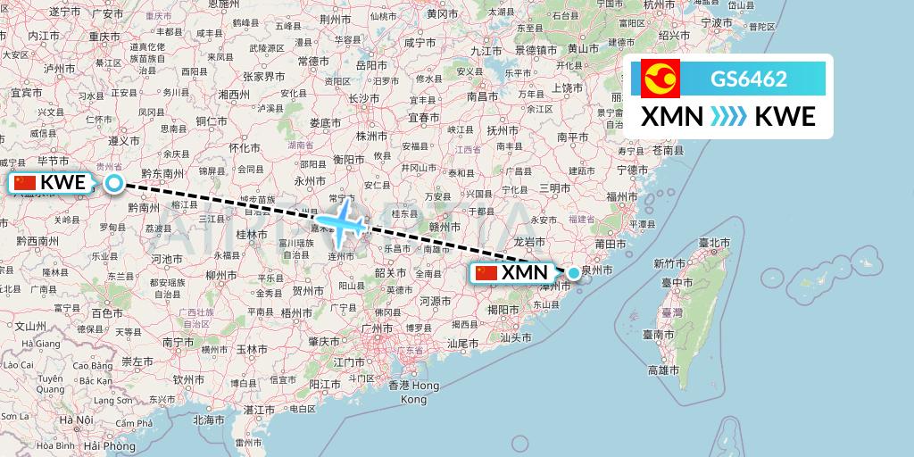 GS6462 Tianjin Airlines Flight Map: Xiamen to Guiyang