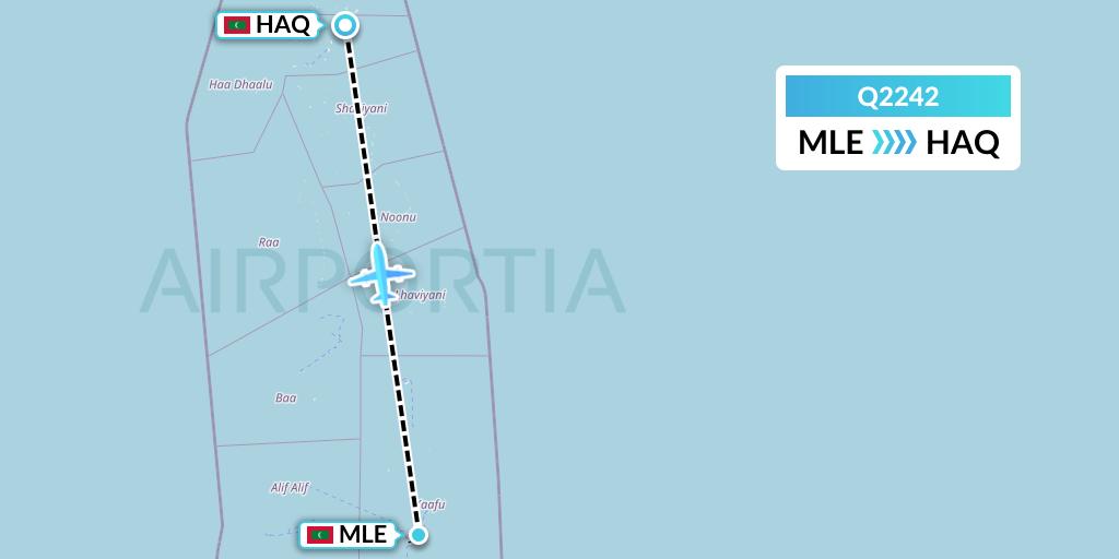Q2242 Maldivian Flight Map: Male to Hanimaadhoo Island