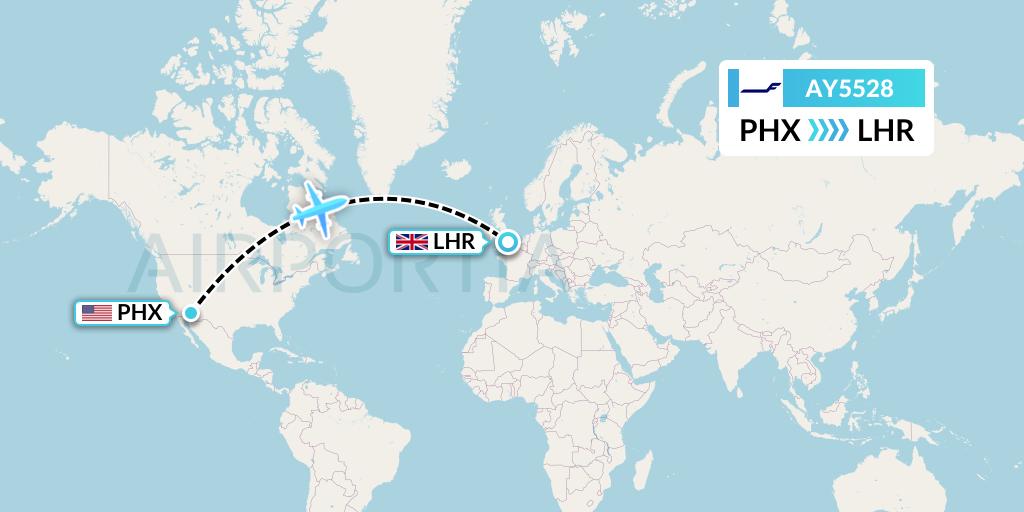 AY5528 Finnair Flight Map: Phoenix to London