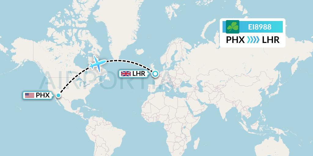 EI8988 Aer Lingus Flight Map: Phoenix to London