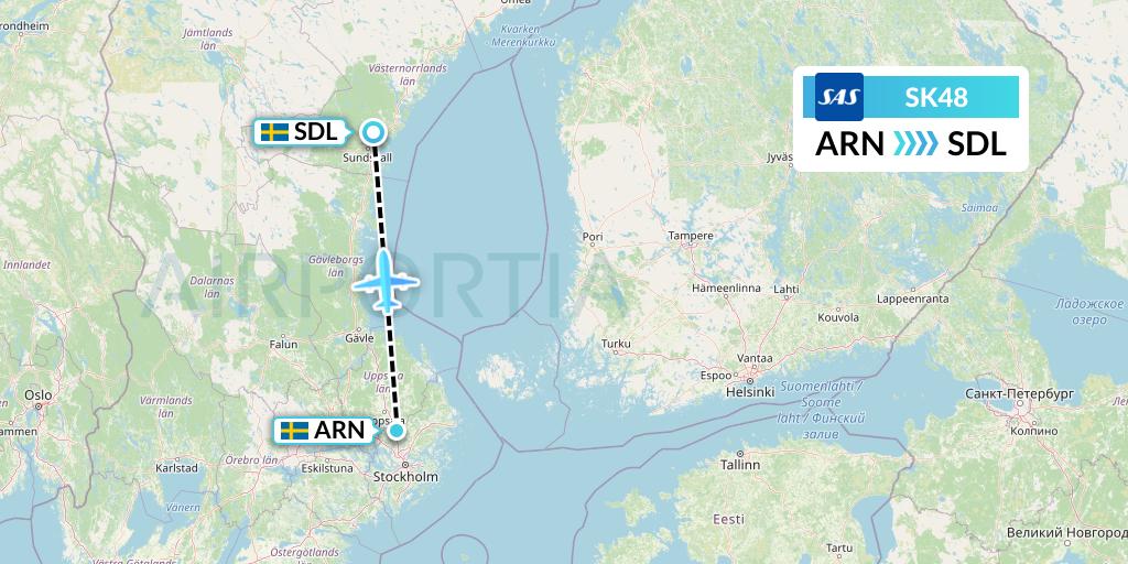 SK48 SAS Flight Map: Stockholm to Sundsvall
