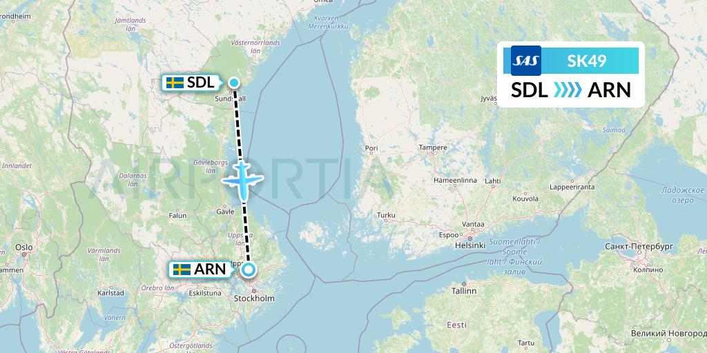 SK49 SAS Flight Map: Sundsvall to Stockholm