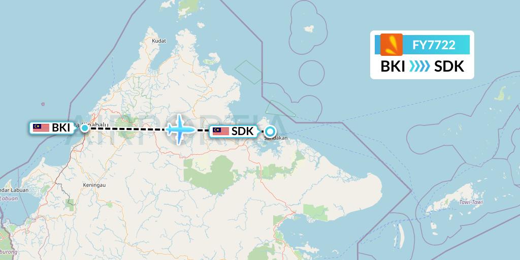 FY7722 Firefly Flight Map: Kota Kinabalu to Sandakan