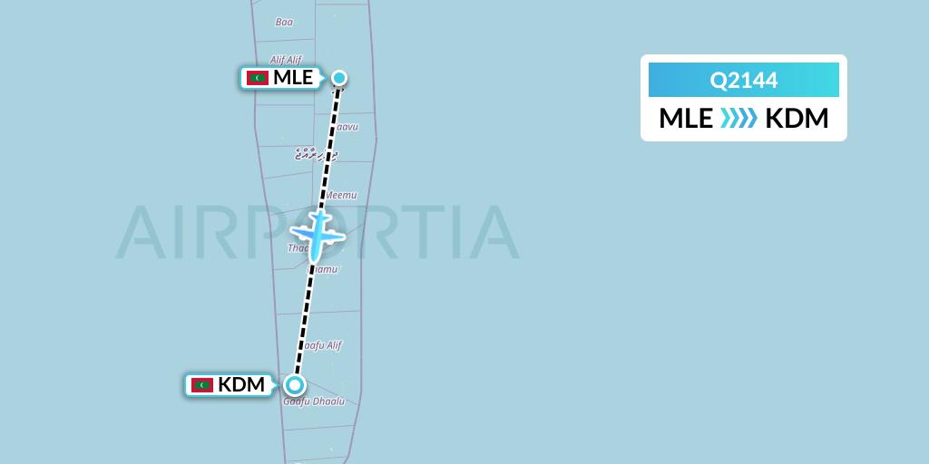 Q2144 Maldivian Flight Map: Male to Kaadedhdhoo Island
