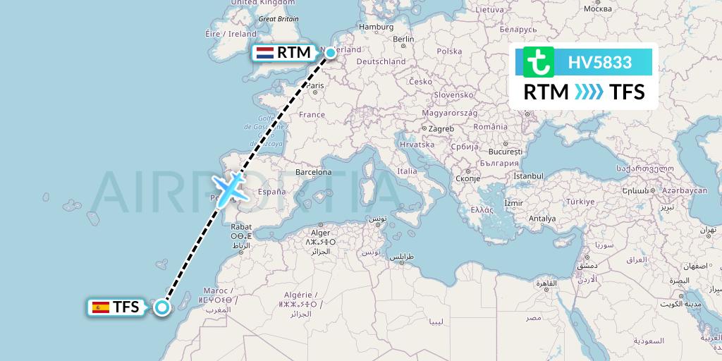 HV5833 Transavia Flight Map: Rotterdam to Tenerife