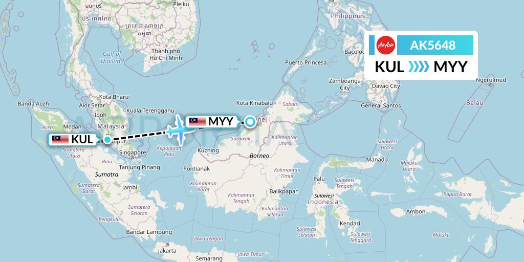 AK5648 AirAsia Flight Map: Kuala Lumpur to Miri