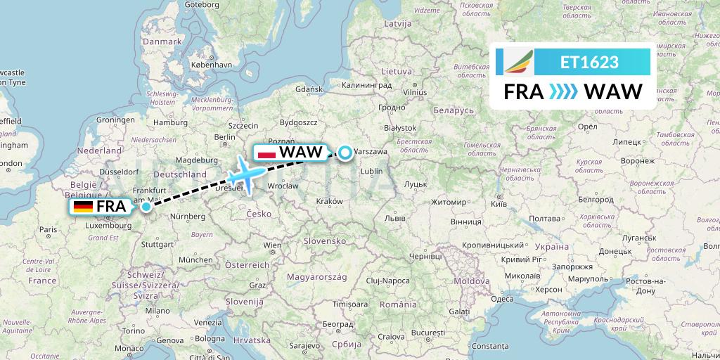 ET1623 Ethiopian Airlines Flight Map: Frankfurt to Warsaw